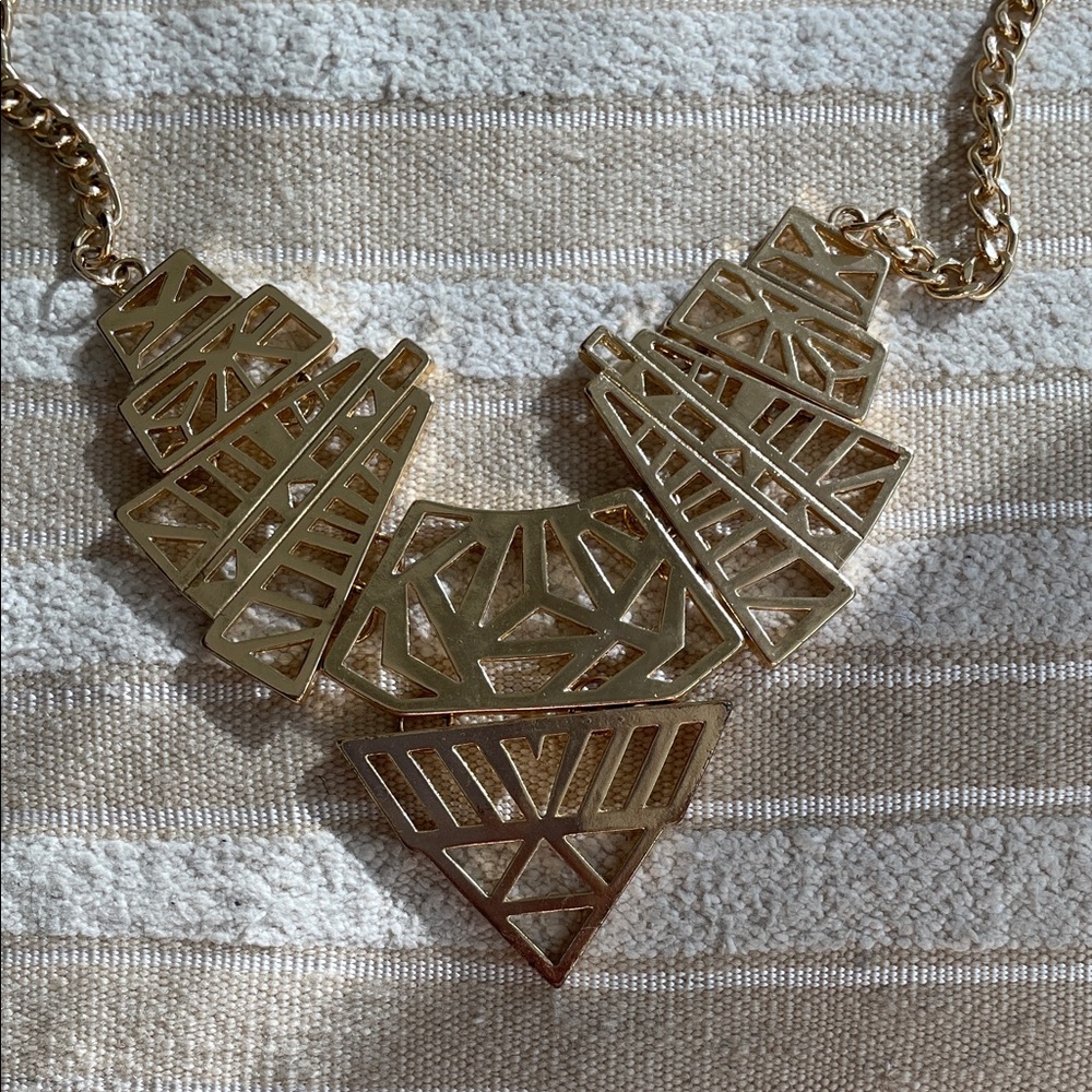 Geometric Gold Statement Necklace - image 2